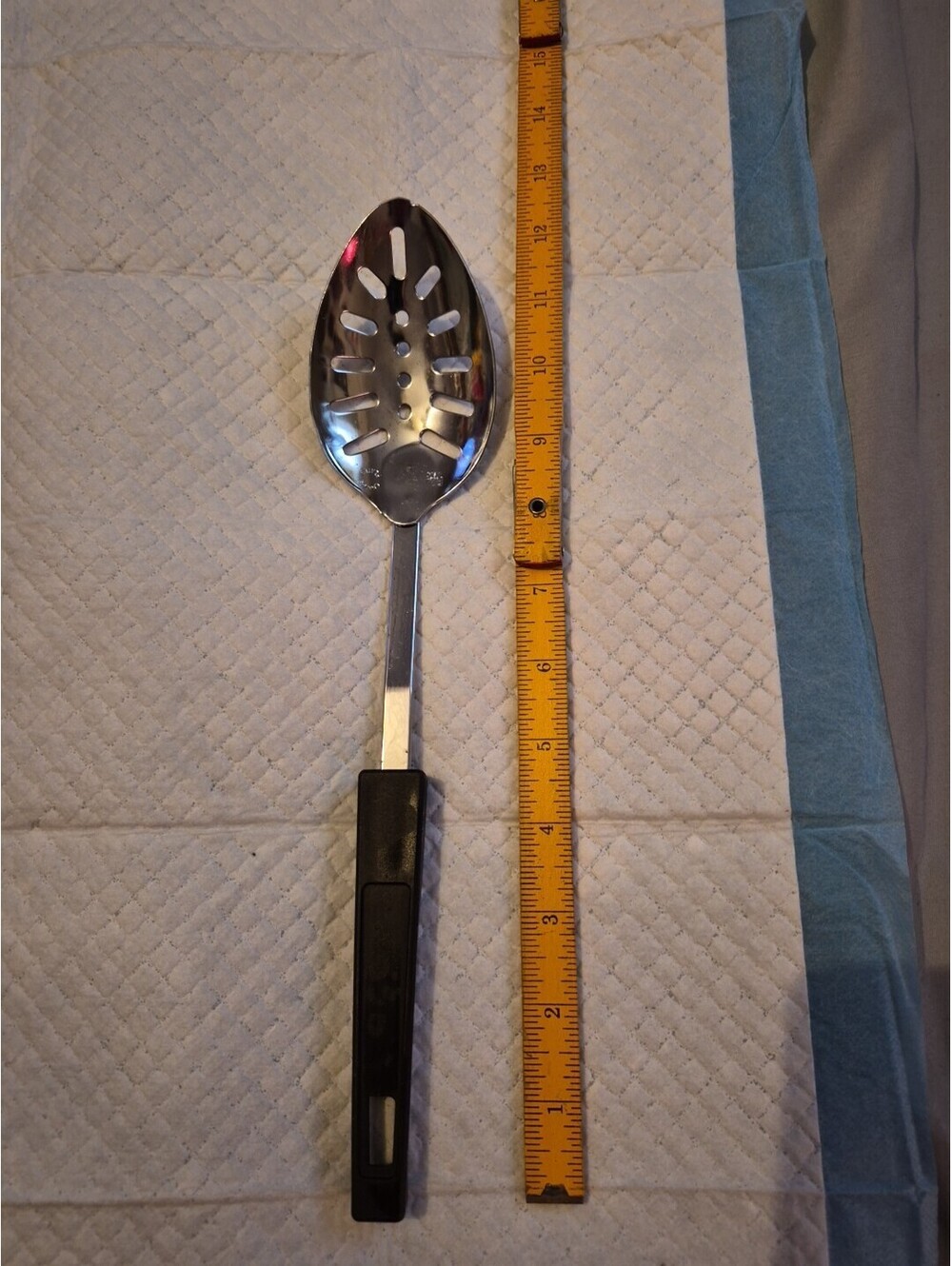 Vintage Foley Slotted Spoon Chrome Plate USA Black Handle 12"